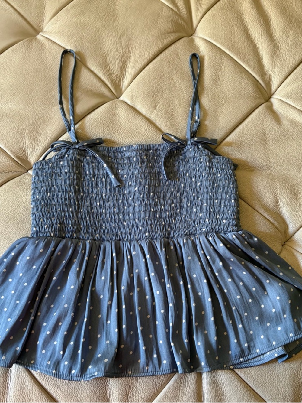 American Eagle Outfitters Blue Polka Dot Smocked Camisole